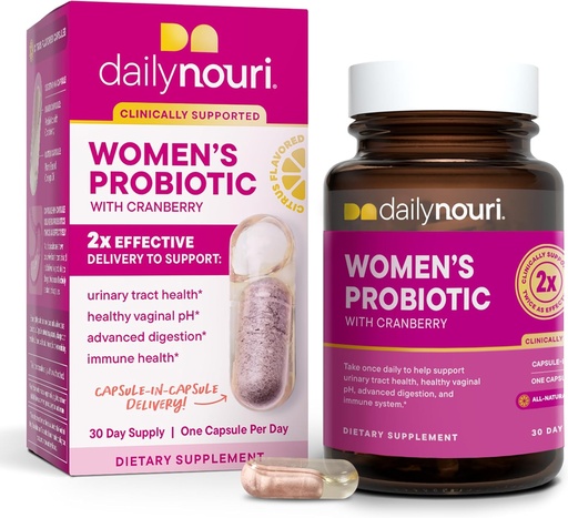 [BRSWGCYLCMORMAA2] Daily Nouri Women’s Probiótico Silencioso Apoyo Vaginal pH, Urinary Tract, Digestive & Immune Health TEN 5 Clinically Studied Strains + Cranberry & Vegan Omega Oil TEN 30-Day Supply