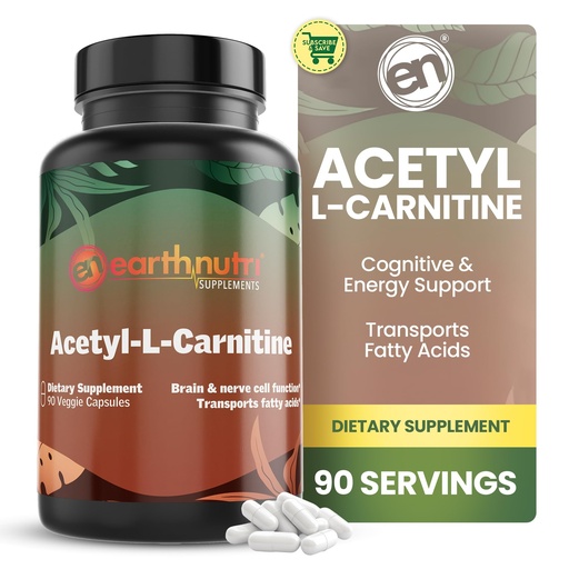 [BRSROHQBAQPR4DI7] EarthNutri Acetyl-L-Carnitine Capsule - Additive Free, Gluten Free, No Fillers, No Preservatives - Acetyl L-Carnitine Supplement Helps Concentration & Energy - 500mg Per Serving, Unflavored 90 Count