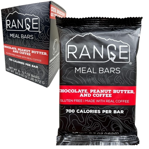 [BRSROAILBUMBSCLX] Range Meal Bar - High Calorie Meal Replacement Bars - Gluten Free Bars - Backpacking Meals - 6 Pack (Chocolate, Peanut Butter and Coffee)