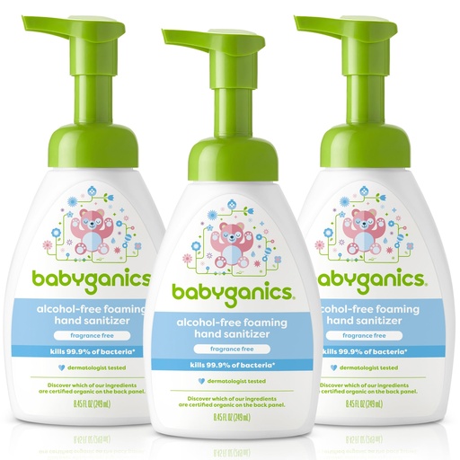 [BRSWIFA2AAEAYHAV] Babyganics Alcohol-Free Foaming Hand Sanitizer, Pump Bottle, Fragrance Free, 8.45 oz, 3 Pack