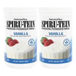 NaturesPlus SPIRU-TEIN, Vanilla - 1.06 lbs, Pack of 2 - Plant-Based Protein Powder - Vegetarian, Gluten Free - 32 Total Servings
