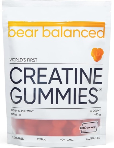 [BRSRAZ33AB7BOFDA] Bear Balanced Creatine Gummies for Men & Women - Creapure® Creatine Monohydrate, L-Theanine, L-Tyrosine & B12 for Muscle Growth, Strength, Focus, Energy & Health - Low Calorie, Sugar-Free, & Vegan