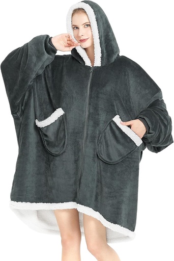 [BRSRMZQ6O4GQIEYV] Topcee Oversized Wearable Blanket Sherpa Fleece Blanket Hoodie Comfortable Soft Warm Thick Big Hooded Sweatshirt - Cozy and Fuzzy Blanket with Giant Pocket - Dark Grey