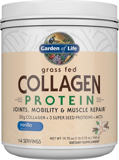 [BRSWYY32BEDQE3D4] Garden of Life Grass Fed Collagen Protein Powder - Vanilla, 14 Servings, Powder for Joints Mobility Muscle Repair, Collagen Peptides + Super Seeds + Coconut MCTs, Keto Supplement
