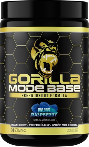 [BRSRA2Y3AEGR4DLD] Gorilla Mind Base Pre Workout - Raises Nitric Oxide Intense Focus & Drive Endurance Power - L-Citrulline, L-Tyrosine, Betaine, Alpha-GPC, Caffeine, Huperzine A - 360 Grams (Blue Raspberry)