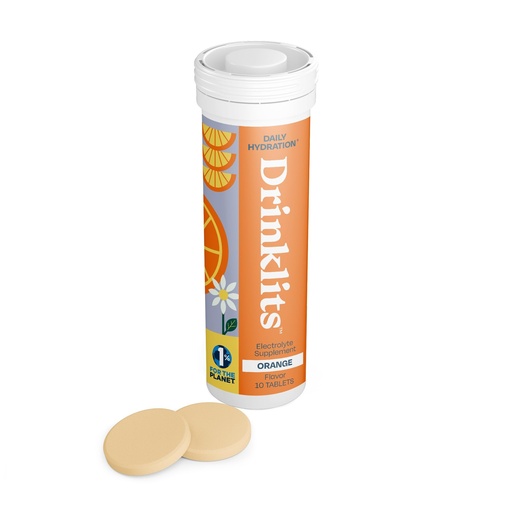 [BRSROBQHDECAG23P] Drinklits Orange Electrolyte Tablets for Hydration | Great Taste - 0g Sugar - Essential Electrolytes - Daily Use | Single Tube (10 Tablets/Servings)