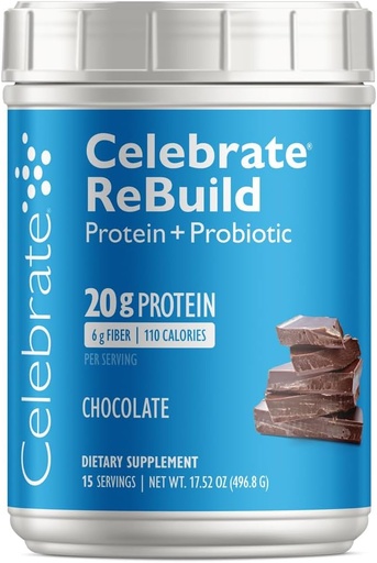 [BRSWYYYDOYMGYCTJ] Celebrar Vitaminas Reconstruir Protein Powder com Probióticos & Prebióticos - 20g Whey Isolate Protein, High Fiber, para pacientes pós-cirurgia bariátrica - Chocolate (15 Servings)