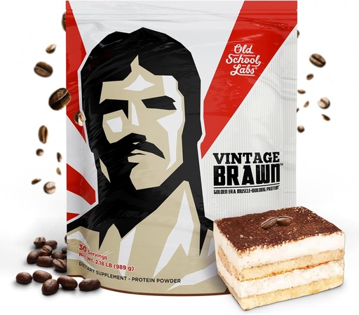 [BRSW2ZI2A4AQEC3G] Vintage Brawn - Muscle-Building Protein Powder Isolate for men & Women - Post- Workout & When Recovery Drink - Premium Protein Isolate Sources: Egg, Milk, Beef - Tiramisu Flavor - 2.1 Lbs.