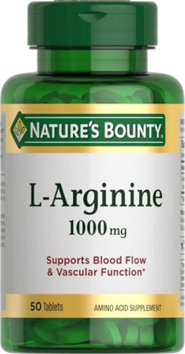 [BRSWIYAYBYGA2YIZ] Bounty L-Arginine 1000mg de la naturaleza para apoyar el flujo sanguíneo y la función vascular – no GMO, libre de gluten, 50 Tabletas