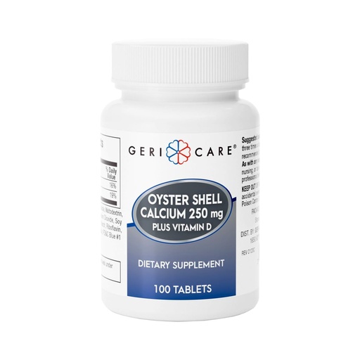 [BRSRAYYBOAPBYADO] Gericare Oyster Shell Calcium 250mg, Vitamin D 125IU Tablets, Bone Health Nutritional Supplement, 100 Count (Pack of 1)