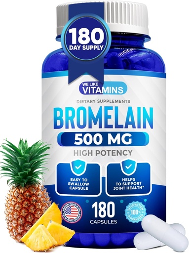 [BRSWGEI2CRYBOAY2] We Like Vitamins Bromelain 500mg Capsules - 1200 GDU/Serving - Bromelain Supplement from Pineapple Extract - Proteolytic Enzymes for Digestion, Absorption, Joint Pain, Muscle Soreness - 180 Capsules