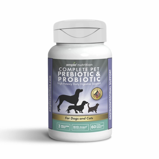 [BRSWIBL5O4IA4CQV] Ample Nutrition Complete Pet Prebiotic + Probiotic for Dogs & Cats, 60ct Pork Flavored Pearls