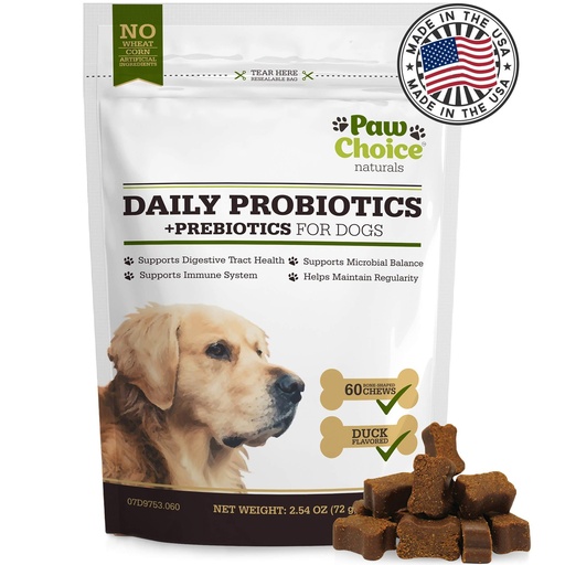 [BRSWIAL4DMOGAGDG] Paw Choice Probiotics for Dogs with Prebiotics - Daily Chews for Gut Health, Digestion, Regularity, and Immune Support - Natural Supplement Treat Made in USA