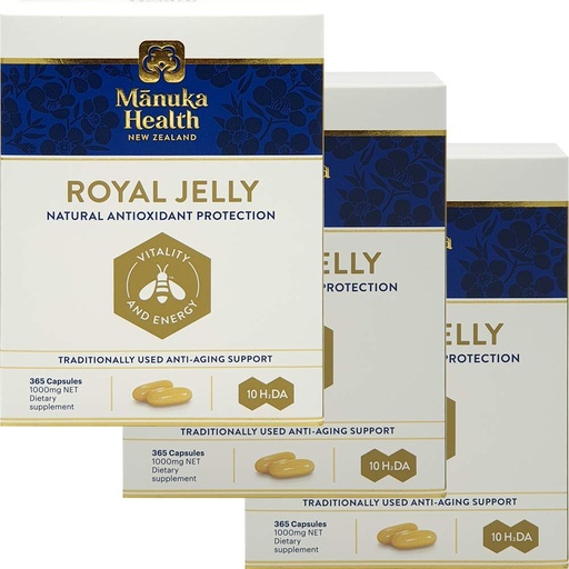 [BRSWK2YKOQGQEALU] Manuka Health 10hda Royal Jelly 1000mg 365 Capsules 100% Pure New Zealand Royal Jelly Immune System Booster & Supports Skin Health & Vitality (Pack of 3)