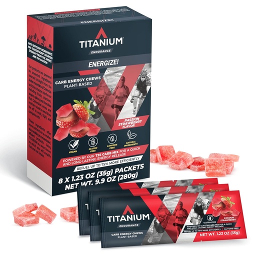 [BRSW2ZLQBAFAG2T7] TITANIUM Energy Chews for Running, Cycling - Plant-Based Natural Endurance Energy Gummies to Re Fuel - Energy Supplements - Preworkout Snack Bloks - Faster Than Energy Gels - No Caffeine - 8 Count