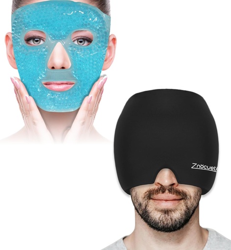 [BRSRAEI7DN6GGDT5] ZNÖCUETÖD Bundle of Gel Beads Ice Face Mask for Headaches, Puffy Eyes, Redness and Migraine Headache Relief Cap Hat, Head ice Pack Wrap Cooling Gel Ice Beanie Cold Cap