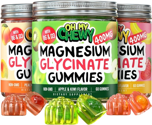 [BRSRAZILCB7BEC3F] Magnesium Gummi-Sorten-Pack – 3 Flaschen (je 60) – Erdbeer-Banan, Apfel Kiwi & Peach Mango