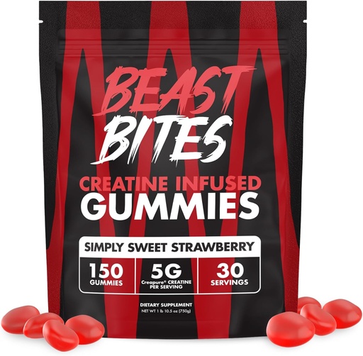 [BRSROAYNO55RYCLG] BEAST BITES - Creatine Infused Gummies - 5g Creapure Creatine Monohydrate Per Serving - NSF Certified for Sport - 30 Servings