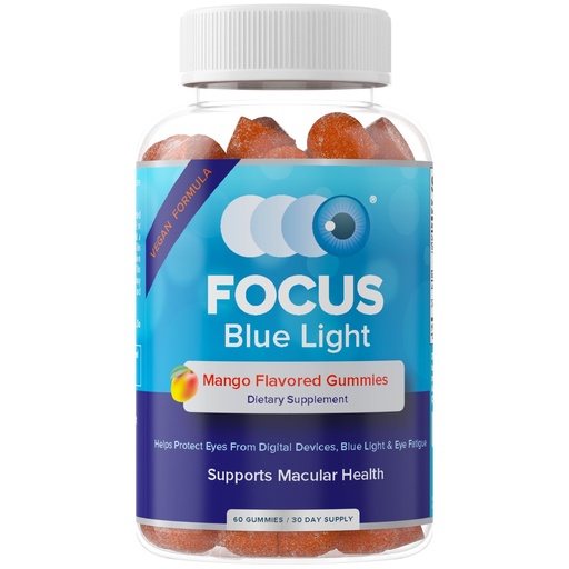 [BRSWYBQFCUPWKFDD] Focus Blue Light Supplement | Lutein and Zeaxanthin Supplement for Eye Health and Blue Light Protection | 60 Count Mango Flavored Gummy, 30 Day Supply