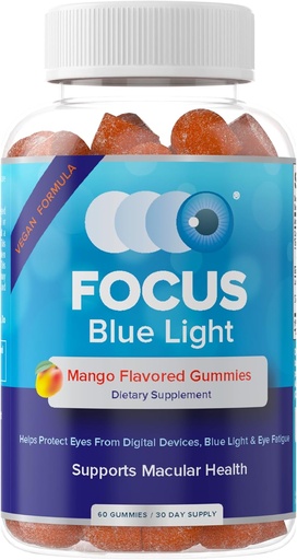 [BRSWYBQFCUPWKFDD] Focus Blue Light Supplement | Lutein ve Zeaxanthin Supplement for Eye Health and Blue Light Protection | 60 Kont Mango Flavored Gummy, 30 Day Supply