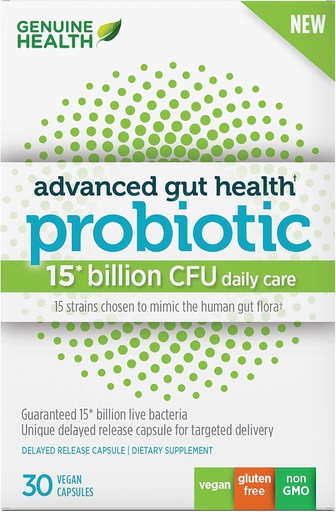 [BRSWECQYOUIGEA3F] Genuine Health Advanced Gut Health Gentle-Care Probiotic, Helps Promote Digestive, Gastrointestinal & Gut Health, Multi-Strain Formula, 30 Capsules