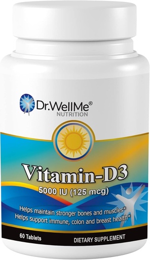 [BRSROZ3YAUGQE3I7] Vitamina D3-5000 UI, Suplemento dietético de força extra para suporte ósseo, muscular e imunológico saudável, 60 comprimidos de fácil de enrolar embalados para 2 meses de fornecimento