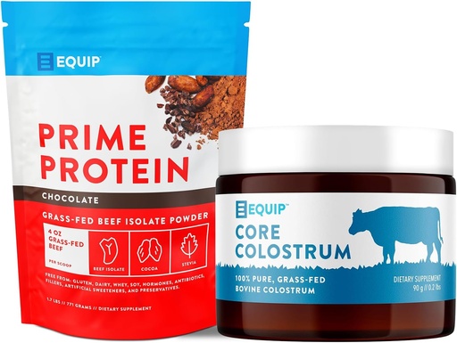 [BRSROFAQAVYAACIZ] Equip Foods Chocolate Protein Powder & Colostrum - Grass-Fed Beef Isolate - Prime Protein Powder & Core Colostrum Powder Supplement - Chocolate & Unflavored-Gluten Free - Keto Friendly