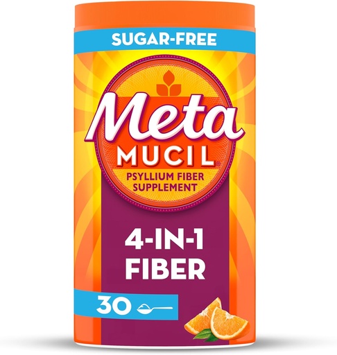 [BRSWIYQOAACQKEA7] Metamucil 4 in 1 Daily Fiber Supplement Powder, Fiber Powder for Digestive Health and Regularity*, Sugar-Free, Orange, Naturally Sourced Psyllium Fiber, 30 teaspoons