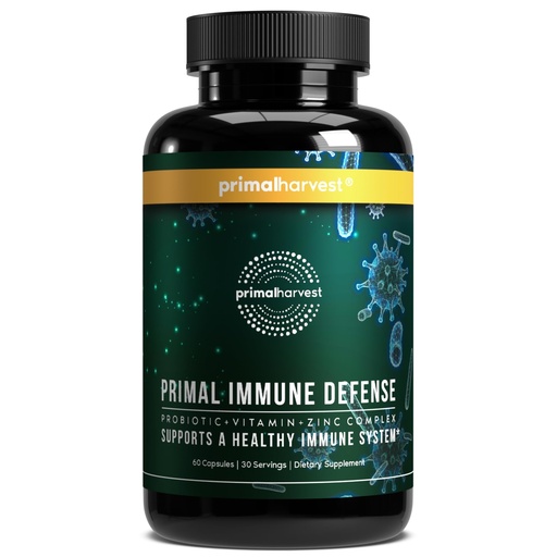 [BRSWYGQ7OIBBYEQ4] Primal Harvest Immune Defense 10-in-1 Supplement with Probiotics, Zinc, and Vitamins C, D3, K2, B6 Daily Immune Support for Adults