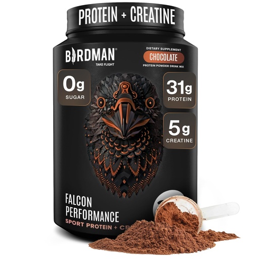 [BRSROA3RCQIWAF33] Birdman Falcon Performance Vegan Protein Powder, 31g Protein, 5g Creatine, 5g BCAA, Probiotics, Electrolytes, Pre Workout, Low Carb, Sugar Free & Dairy Free, Plant Based Chocolate Protein -19 servings