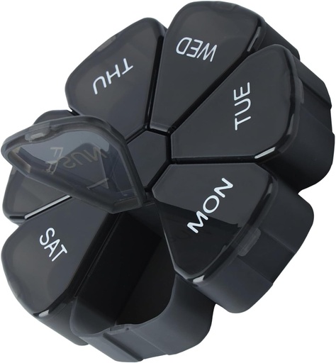 [BRSRAELQBBYGC2A4] 7 Den Pouzdro na pilulky pro léky, Vitamíny, Rybí oleje, Doplňky, Travel Pill Box (Black)