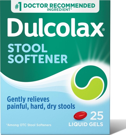 [BRSWIYTZOV5AYDL5] Dulcolax Stool Softener Laxative Liquid Gel Capsules, Gentle Constipation Relief for Hard, Dry Stools, Docusate Sodium 100 mg, 25 Count
