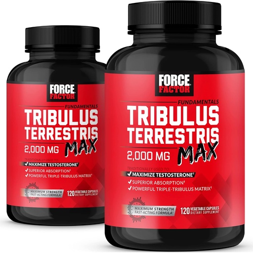 [BRSRMZ34BUCWYF3X] FORCE FACTOR Tribulus Terrestris Max for Men 2-Pack, Testosterone Booster, Male Vitality Supplement, Made with Key Natural Ingredients Superior Absorption, 2000mg, 240 Capsules, Red
