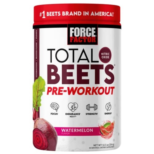 [BRSRMADRBYIAE3L5] Force Factor Total Beets Pre-Workout Powder to Boost Energy & Endurance, Increase Strength, and Improve Blood Flow and Pumps, Nitric Oxide Supplement with Beet Root Powder, Watermelon, 30 Servings