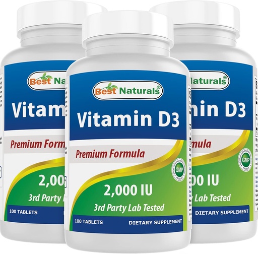 [BRSW2AYRCUMBEYLH] Best Naturals Vitamin D3 2000 IU (50 mcg) - 100 Tablets - 100 Days Supply - Helps Support Immune Health, Strong Bones and Teeth, & Muscle Function (100 Count (Pack of 3))