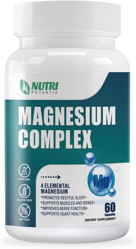 [BRSROAYQOEPR4C3V] Suplemento Complexo de Magnésio 500 mg- Suplementos Minerais de Magnésio, Glicinato de Magnésio, Citrato, Malato, Taurato com B6 - Osso, Coração, Músculo e Sistema Nervoso Suporte - 60 Cápsulas
