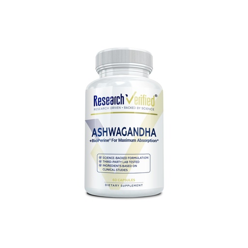[BRSWGAQBAR5W2C3G] Research Verified Ashwagandha Supplement 1500mg Maximum Strength with Bioperine and Ginger Root, Enhance Cognitive Function - 60 Vegan Capsules (1 Bottle)