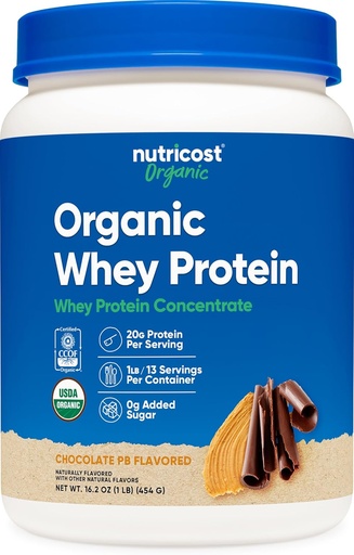 [BRSRA2YEBEOWOCD4] Nutricost Biologische Wei Proteïne Concentraat, Chocolade Pinda Boter Smaak, (1LB) - Glutenvrij, Niet-GMO