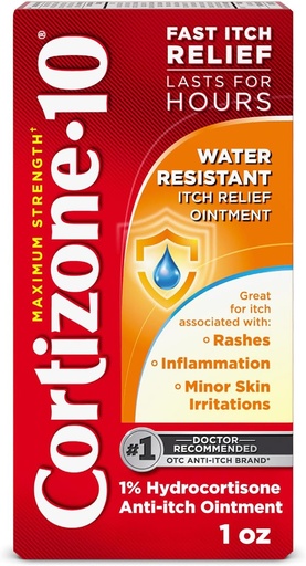 [BRSRMGAEAUBRYETP] Cortizone-10 Intensificación máxima del agua de fuerza Intensiva Intensificación de Itch, 1% Hidrocortisona, Acción rápida, Crema Anti-Itch para Bites de Bug, Rash, Eczema, Psoriasis, Poison Ivy, Oak, Sumac &amp; More, 1 oz