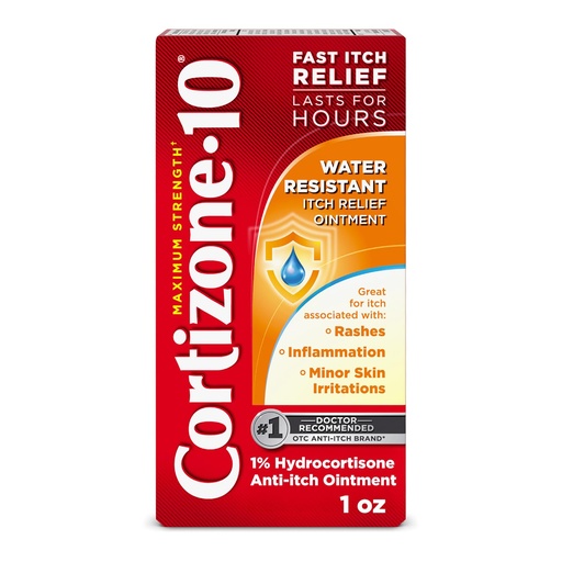 [BRSRMGAEAUBRYETP] Cortizone-10 Maximum Strength Water Resistant Itch Relief Ointment, 1% Hydrocortisone, Fast-Acting, Anti-Itch Cream for Bug Bites, Rash, Eczema, Psoriasis, Poison Ivy, Oak, Sumac & More, 1 oz