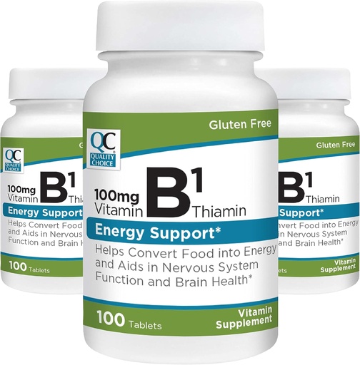 [BRSRMGT6A5YWC2D6] Quality Choice Vitamin B1 Thiamin 100 mg Energy Support, Nervous System Function, & Brain Health Vitamin Supplement Tablets, 100 Count Bottles (3 Pack)