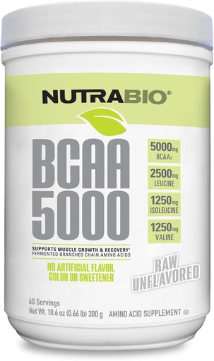 [BRSWIYL2OB7GGGQ5] NutraBio BCAA 5000 Powder - fermentirana razvejana veriga aminokislin za rast in regeneracijo mišic - naravne arome, sladila, in barvila, Vegan, Gluten prosti - nearomatizirana, 60 Serving