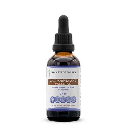 [BRSWEC33OECQ4CL2] Secrets of the Tribe California and Valerian Tincture Alcohol-Free Extract, Herbs (California Poppy Herb and Flower, Valerian Root) 2 oz