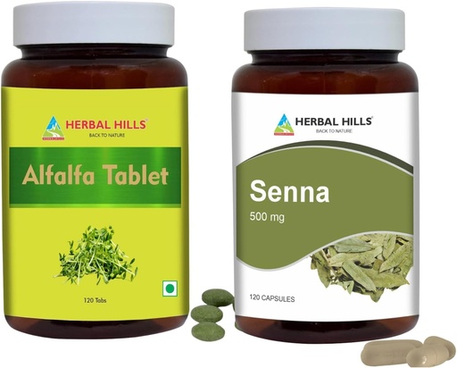 [BRSROADRDIDWA3TJ] HERBAL HILLS Alfalfa Tablet and Senna Leaf Capsules Pack of 2 Combo