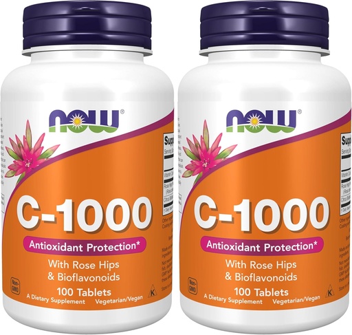 [BRSROGAFCEBWMG33] NOW Supplements, Vitamin C-1,000 with Rose HIPS & Bioflavonoids, Antioxidant Protection*, 100 Tablets (Pack of 2)