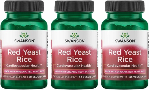 [BRSRMEIFOJ5B63DU] Swanson Made with Organic Traditional Red Yeast Rice 600 Milligrams 60 Veg Capsules (3 Pack)
