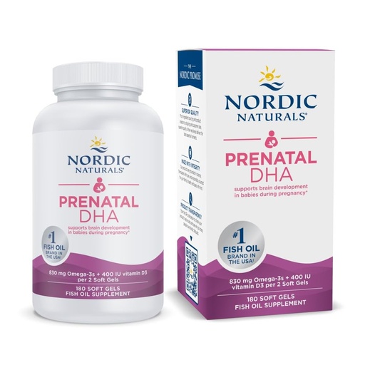 [BRSWIZD3AAPGKG3K] Nordic Naturals Prenatal DHA, Unflavored - 180 Soft Gels - 830 mg Omega-3 + 400 IU Vitamin D3 - Supports Brain Development in Babies During Pregnancy & Lactation - Non-GMO - 90 Servings