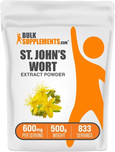 [BRSWIFIBCYPWEFTK] BulkSupplements.com St. John's Wort Extract - St. Johns Wort Supplement, Herbal Supplement for Mood - Vegan & Gluten Free, 600mg per Serving, 500g (1.1 lbs) (Pack of 1)