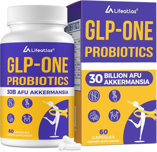 [BRSRAAAKC4NA4HTP] Lifeatlas GLP ONE Supplement Probiotic | GLP ONE with 30 Billion AFU Akkermansia Probiotic, GLP ONE Probiotics for Women and Men, Daily GLP ONE Supplement, 1 Pack