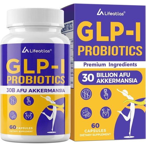 [BRSRAAAKC4NA4HTP] Lifeatlas GLP-I Supplement Probiotic | GLP-I with 30 Billion AFU Akkermansia Probiotic, Akkermansia Probiotics for Women and Men, Daily GLP-I Supplement, 1 Pack - 60 Count